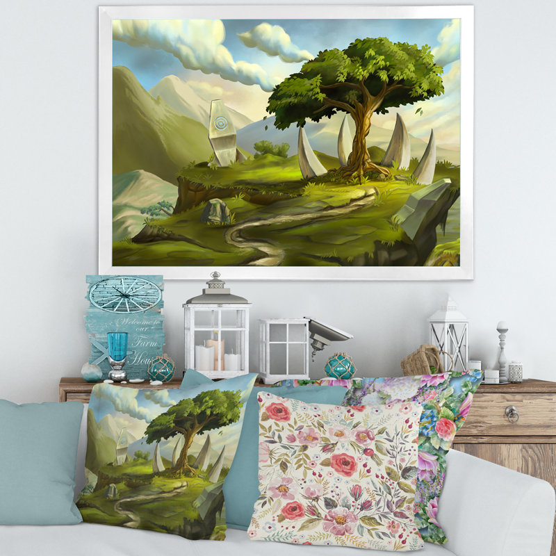 «Sacred Tree in a Fantasy Landscape», impression sur toile encadrée, H 12 po x l 20 po x p 1 po, Cadre blanc