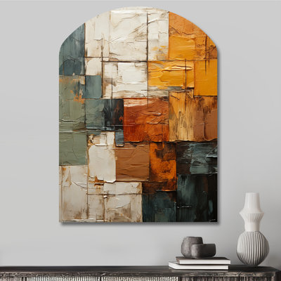 Hardedge Art Earthy Euphony I - Asymmetrical Hard Edge Painting Metal Art, Arch Metal Wall Sculpture Print