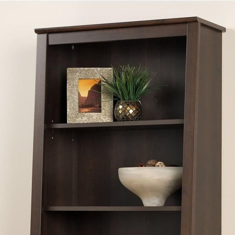 Tall 4 Shelf Slant-Back Bookcase with Doors, Shaker Doors Conceal a Lower Compartment with One Adjustable Shelf, Espresso