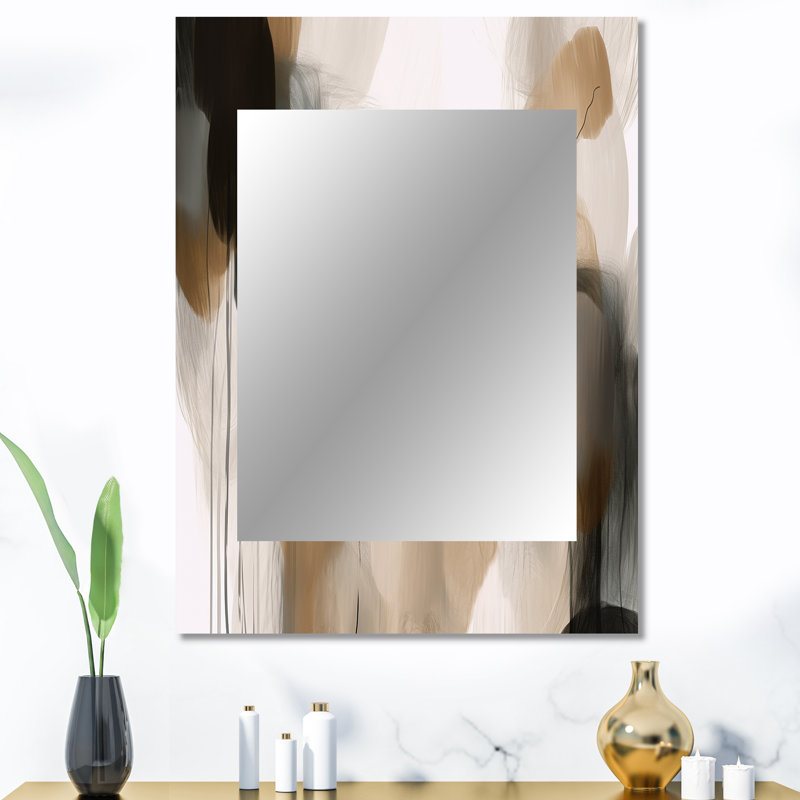Painting Of Abstract Shapes II - Abstract Painting Decorative Mirror, Brown Large Wall Mirror, Printed Metal Art, 40" x 30"