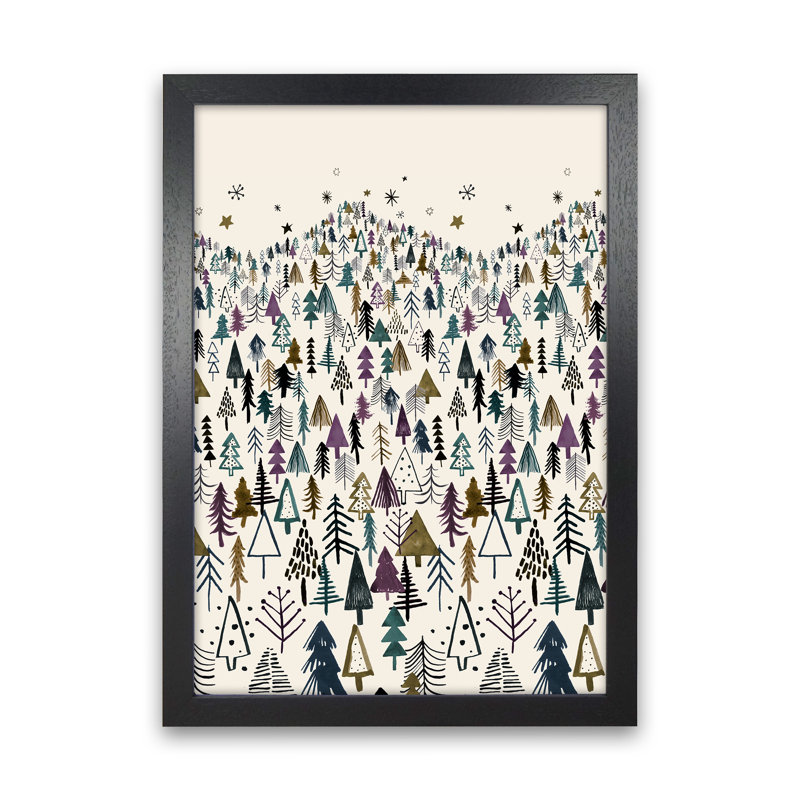 Trees Forest Night Purple - Print, Black Framed, 34cm H x 25cm W x 3cm D