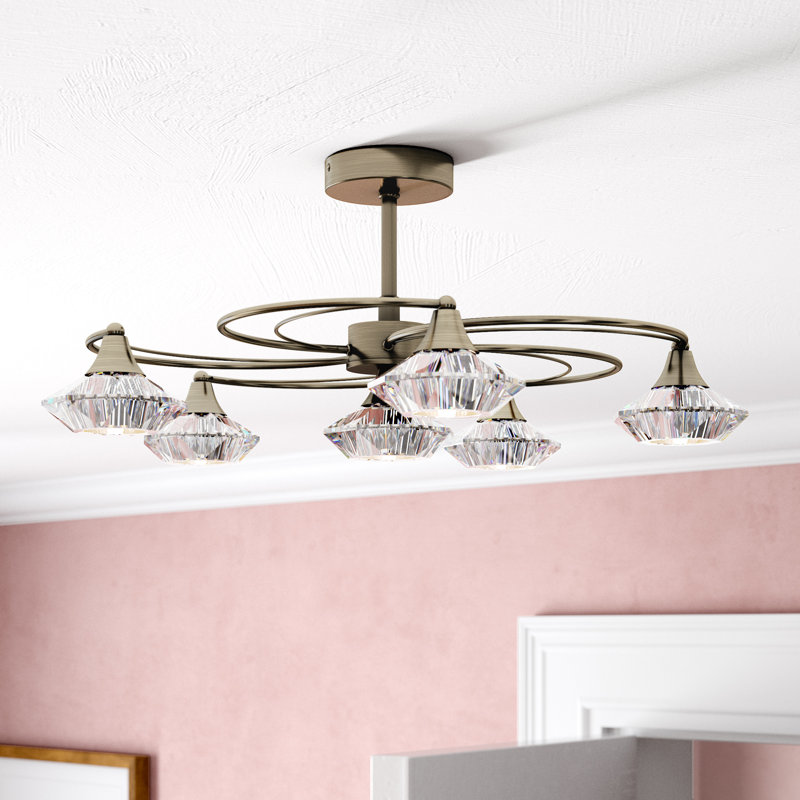 Greenhaw Glass Semi Flush Mount, Antique Brass