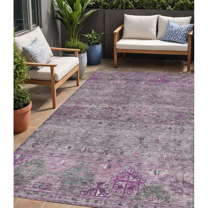 Tapis d'intérieur lavable floral mauve et gris 5 pi x 8 pi