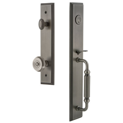 Carré One-Piece Handleset with Single Cylinder Deadbolt and F Grip with Bouton Knob