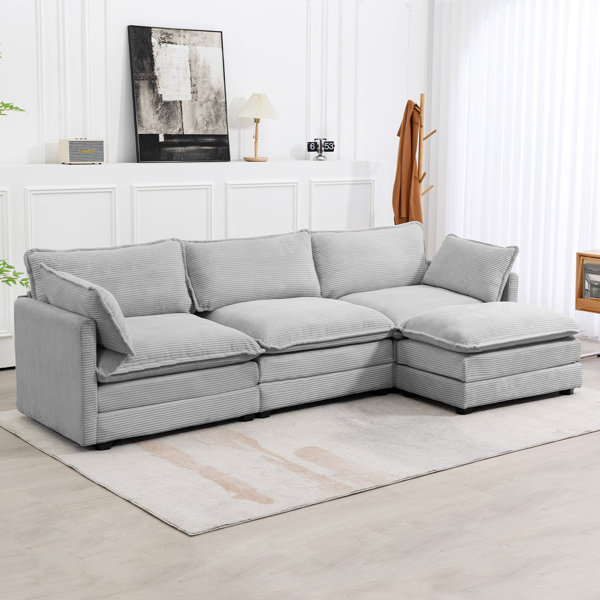 Ebern Designs Redenius 4-Piece 112'' Upholstered Corduroy L-Shape ...