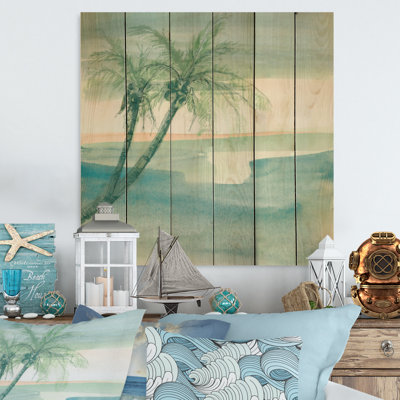 Peaceful Dusk I Tropical - peinture sur bois sans cadre