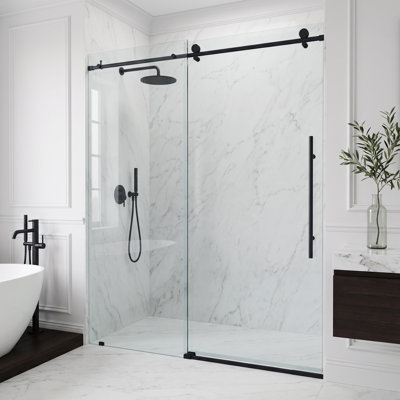 Elan E-Class 64-68" W x 76" H Sliding Frameless Shower Door with 3/8" Clear Glass