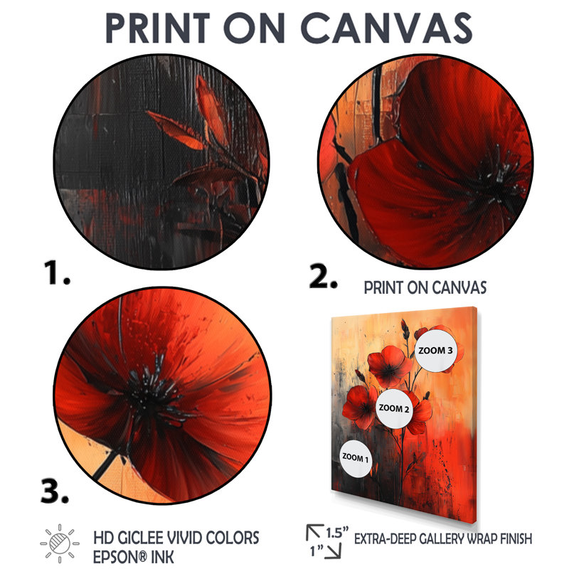 Shana Burning Geraniums In Fiery Shades Expression I - Geraniums Wall Art, 40" H x 30" W, Black, Floater Framed Print