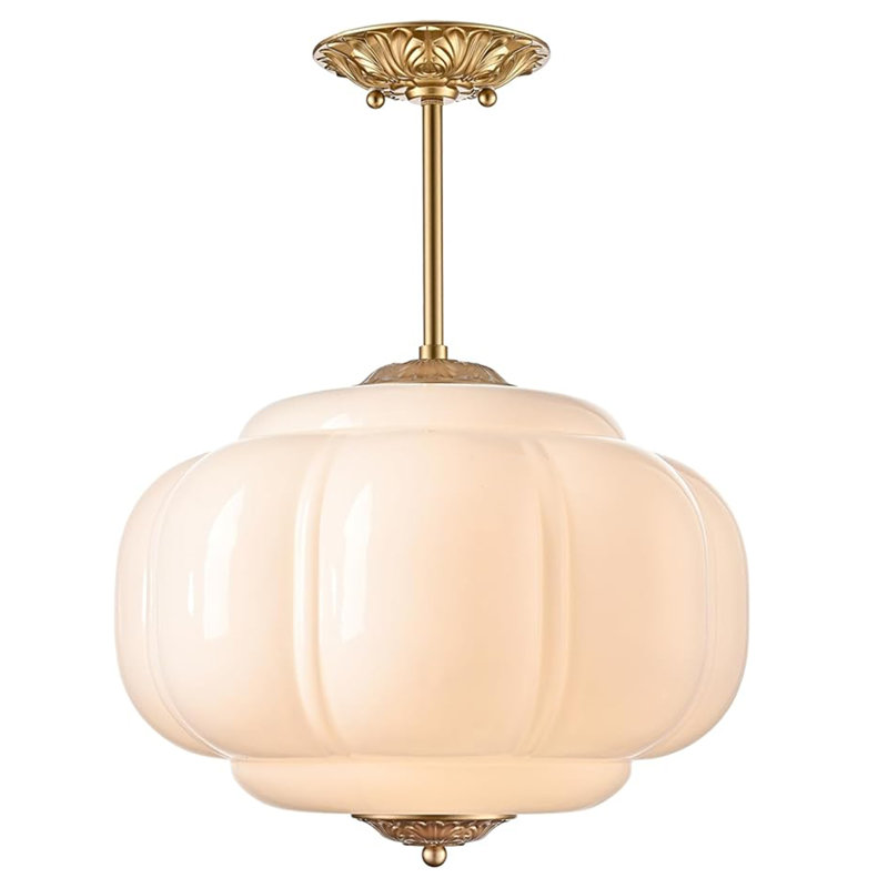 Plafonnier rétro en verre de lait, H 14,9 po x l 12 po x P 12 po, Crème