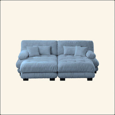 Cloud Couch Sleeper Sofa For Living Room, Chenille 2 Seater Sofa With 2 Lumbar Pillows And 2 Throw Pillows , Upholstered Wide Arm Sofa With 2 Ottomans,Chenille