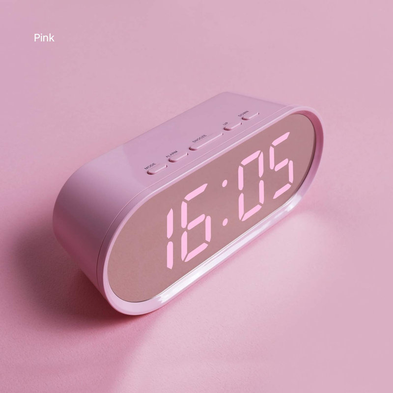 Battery Operated Small Size Clock With Night Light, Digital Alarm Clock, LED Desk Clock, Pink