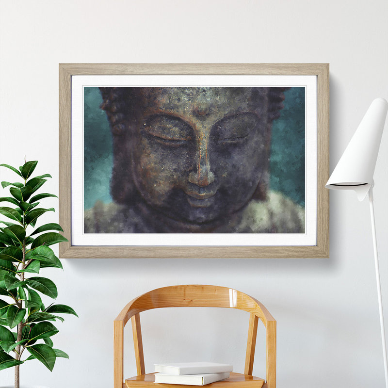 Buddha Statue Vol.10 - Picture Frame Painting, 27cm H x 36cm W x 2cm D, Oak