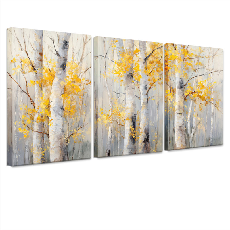 «Golden Birch Trees», reproduction d'art sur toile abstraite (ensemble de 3), H 18 po x l 36 po