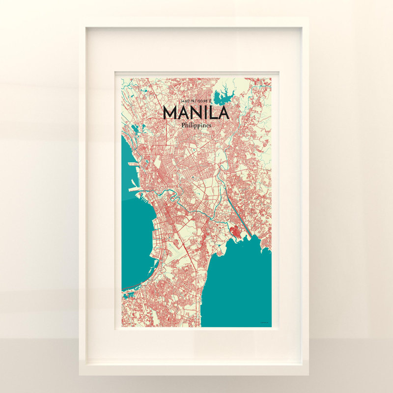 Manila City Map In Tricolour - No Frame Print, 17cm H x 11cm W x 0.05cm D