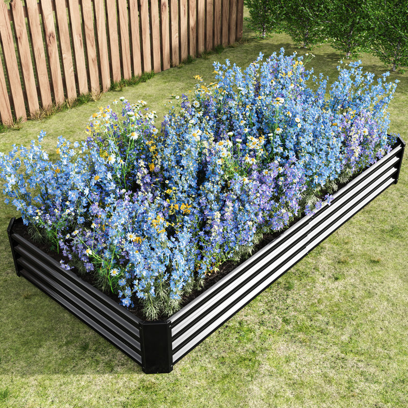 Lit de jardin surélevé en métal noir, 7,6 x 3,7 x 0,98 pi, facilitant l'entretien des plantes - L 7,6 pi x l 3,7 po x H 0,98 po - noir, convient à diverses plantes