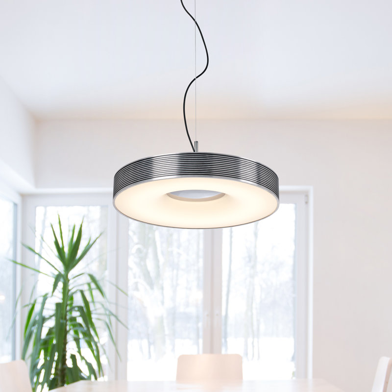 Lustre tambour unique à 1 lumière DEL, Argent, H 3,2 po x l 21,65 po x P 21,65 po