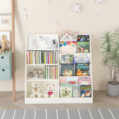 Bibliothèque pour enfants et organisateur de rangement pour jouets, étagère à livres multifonctionnelle en bois pour enfants avec présentoir à bibliothèque
