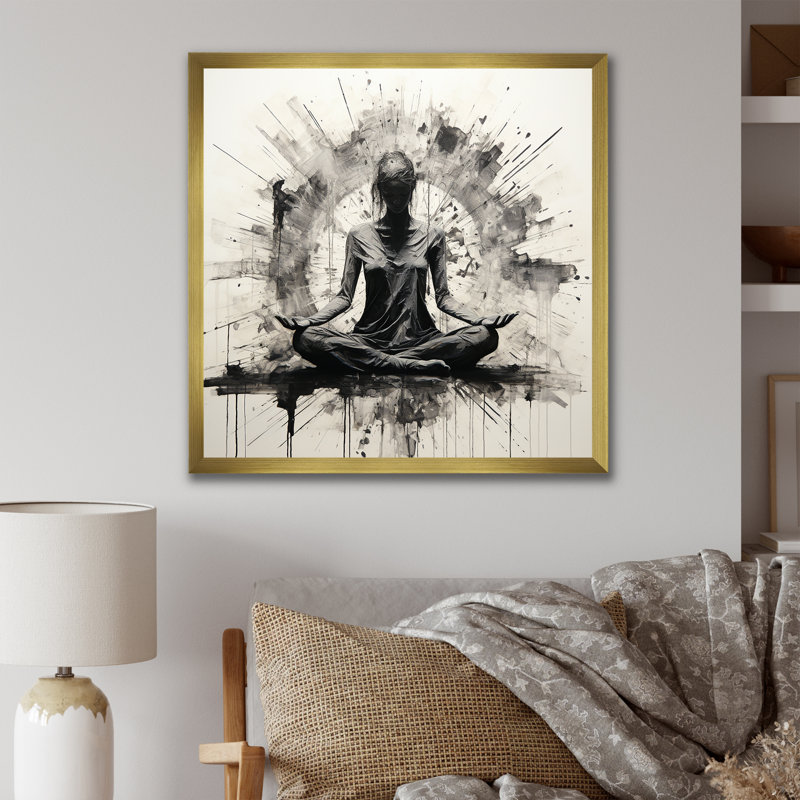 Minimalisme médiation en yoga noir et blanc IV, Cadre doré simple, H 24 po x l 24 po x P 1 po
