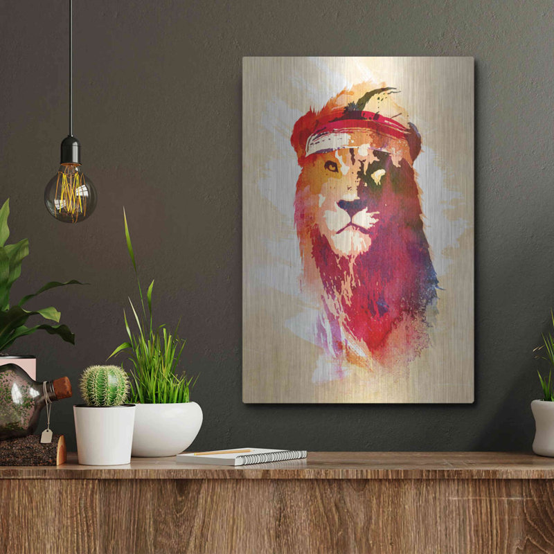 «Gym Lion» par Robert Farkas, art mural en métal, H 16 po x l 12 po