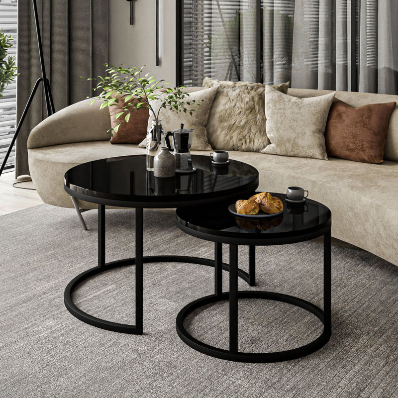 Alford Couchtisch Coffee Table Set, Black/Black High Gloss