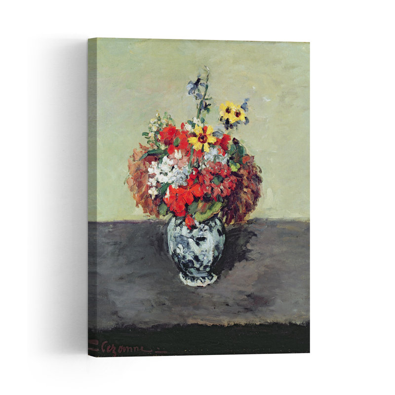 Fleurs dans un vase de Delft, vers 1873-1875. Estampe d'art mural abstraite contemporaine., H 48 po x l 32 po