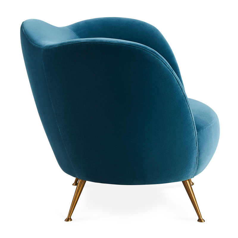 Teal Velvet Ripple Barrel Chair with Metal Legs