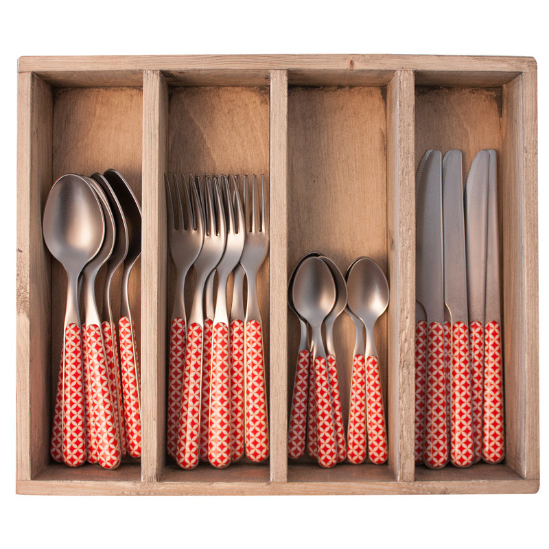 Minchinhampton 24 Piece 18/10 Stainless Steel Cutlery Set, Service for 6, Red/White