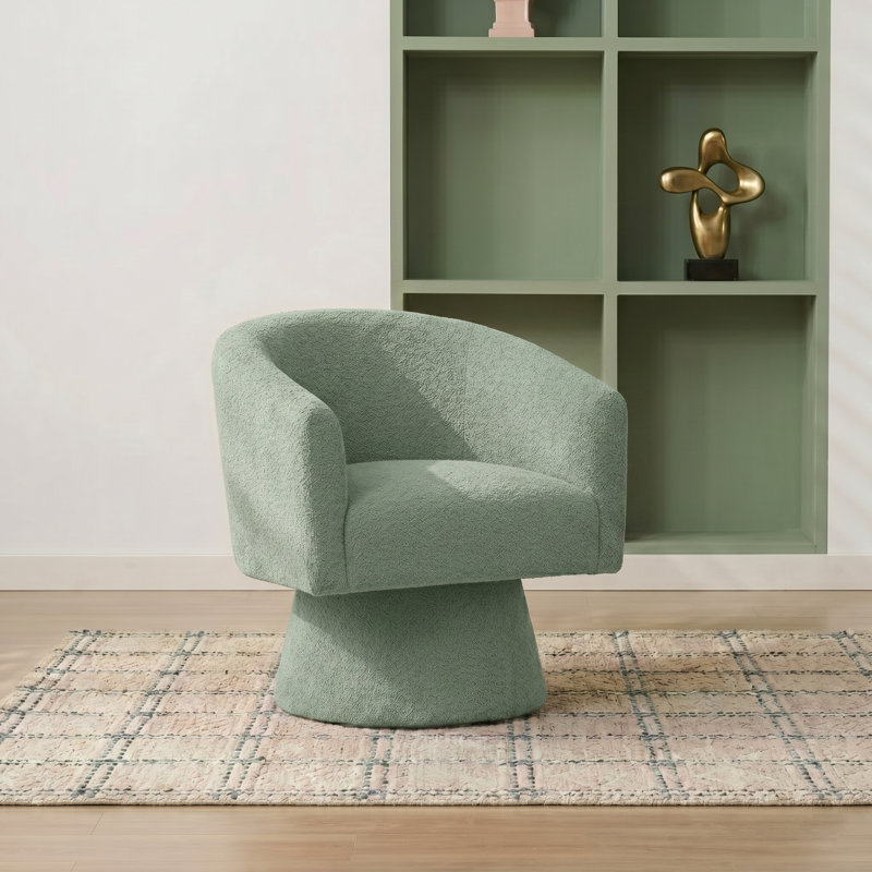 Caleigha Upholstered Swivel Barrel Chair, Green Polyester