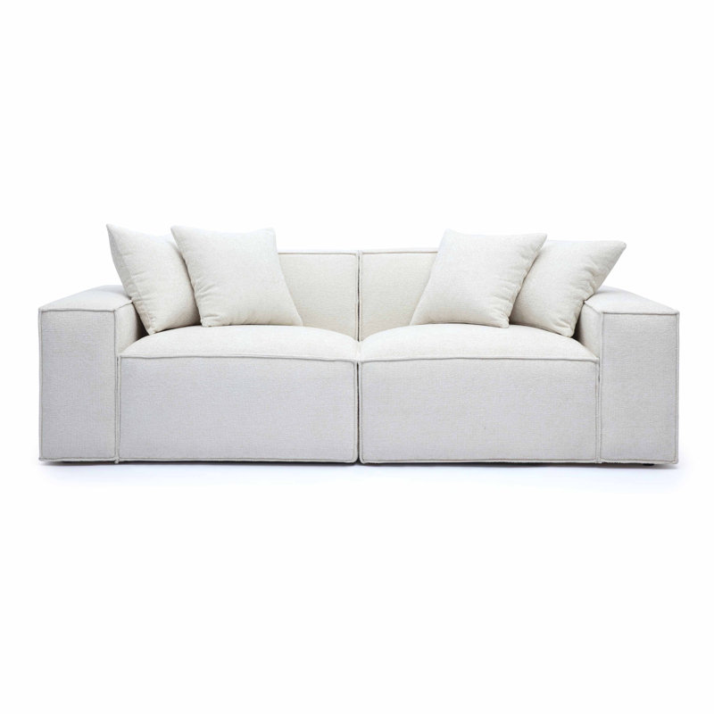 Cherylee Chenille Basketweave Modular Loveseat, Crème, crème