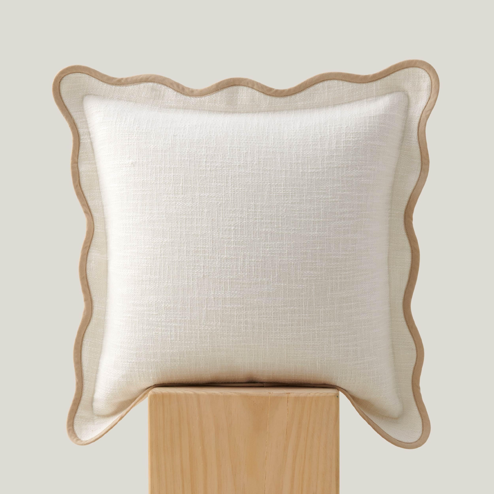 Double Stitch Cotton Decorative Scalloped Throw Pillow Coveron, Cream