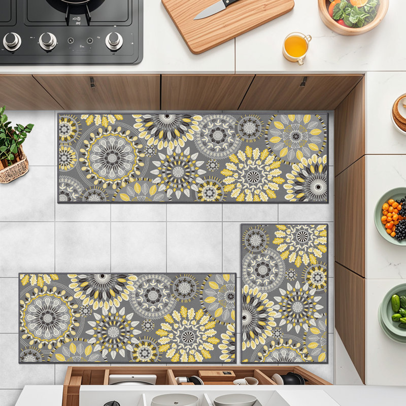 Mcnish Machine Washable Non Slip Kitchen Mat, Gray/Yellow