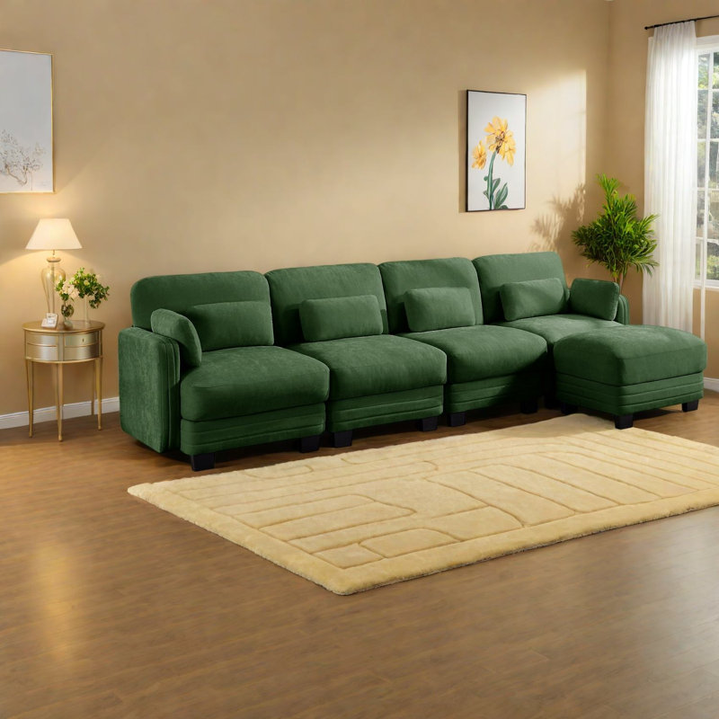 Canapés modulaires à compression, canapé modulaire en chenille verte, salon moderne