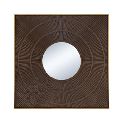 40" x 40" - MDF+glass - Square Bathroom Wall Mirror - Brown - Carved Design