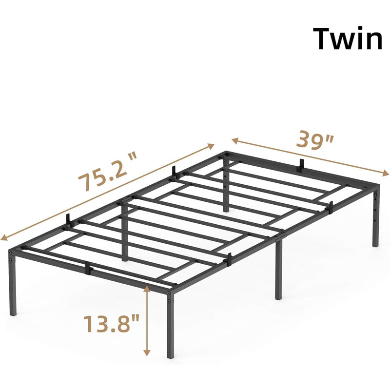 Structure de lit simple en métal avec joints de matelas, conception de plateforme, rangement sous le lit, robuste, facile à assembler