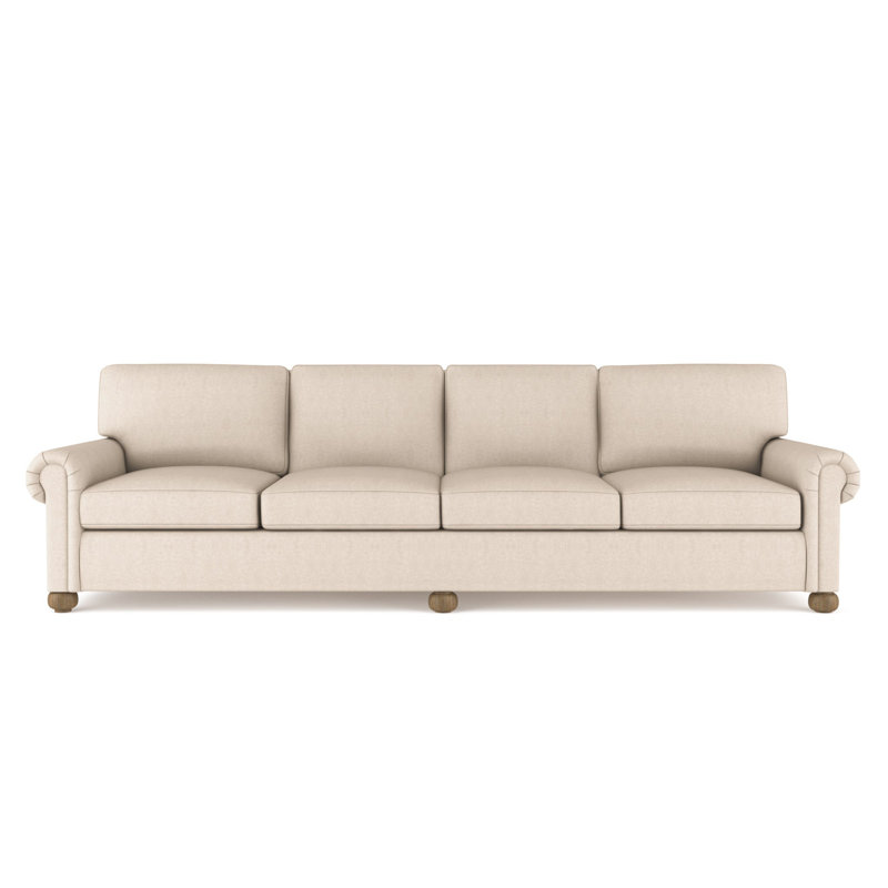 Leroy Rolled Panel-Arm Extra Long Sofa with Bun Feet, Box Weave Linen Pumice, Weathered, 36" H x 120" W x 43" D