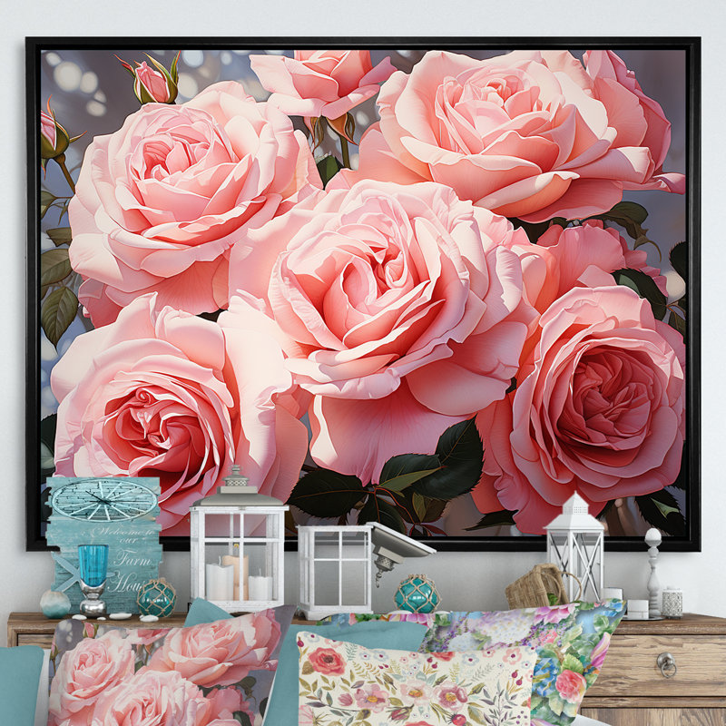 Minimalisme, roses roses, rêve, Cadre flottant noir, 16" H x 32" W