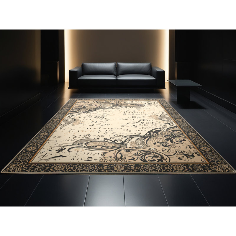 Tapis oriental beige lavable à la machine Percilla, 2 pi x 3 pi