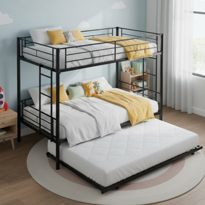 Twin Over Twin Metal Bunk Bed with Trundle for Teens and Adults