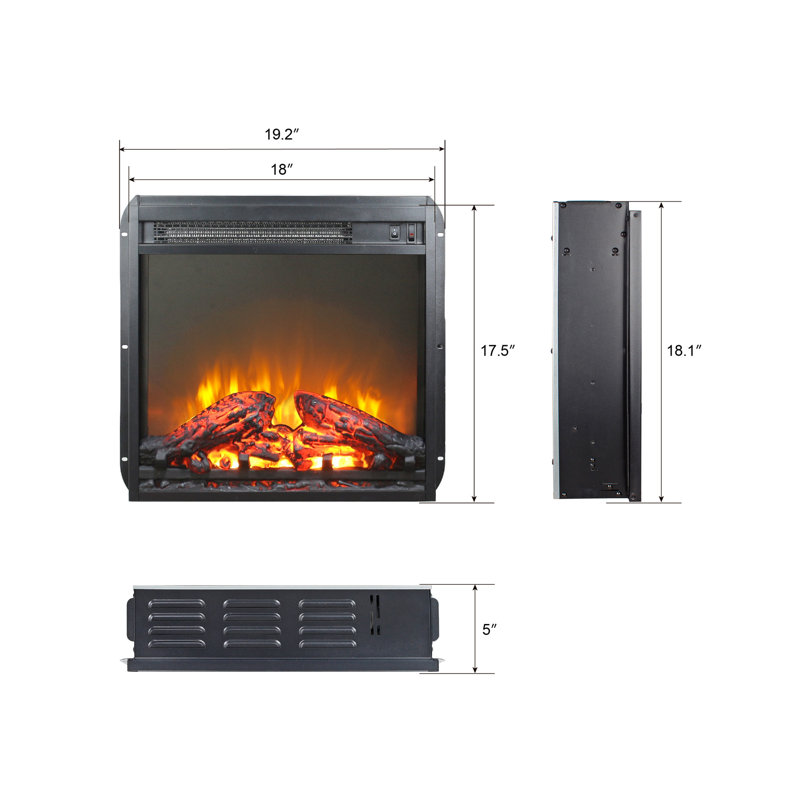 Foyer électrique encastrable 18 po - Flamme et bûche réalistes, chauffage ultra mince, protection contre la surchauffe, 1400 W / 5000, flamme jusqu'à 400 pieds carrés, système de surchauffe pi.