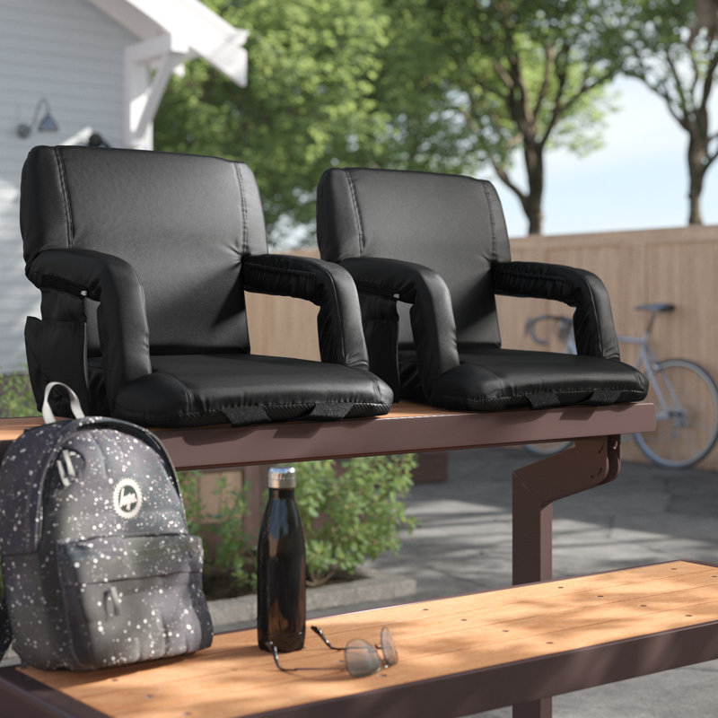 Reclining Backpack Padded Stadium Chairs-Armrests & Storge Pockets, Black