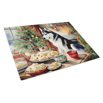 Siberian Husky Christmas Cookies Glass Cutting Board