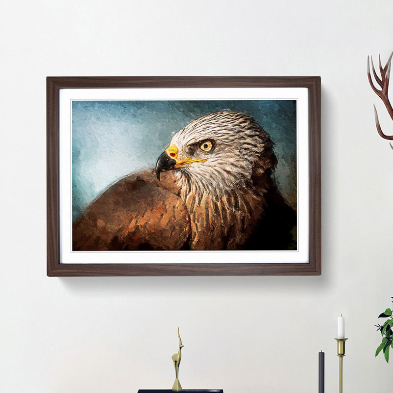Portrait of a Red Kite Bird - Picture Frame Painting Print on MDF, Walnut Framed, 27cm H x 36cm W x 2cm D