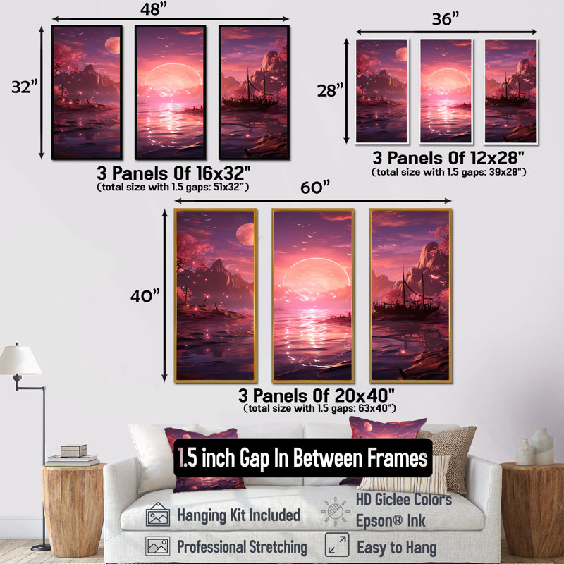 Gloomy Sunset By The Lake II - Abstract Landscape, art mural, Cadre flottant blanc, H 40 po x l 61 po
