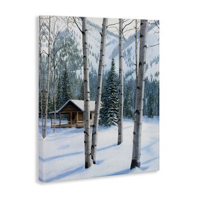 «Snowy Cabin Through Birch», art mural sur toile par Kevin Daniel