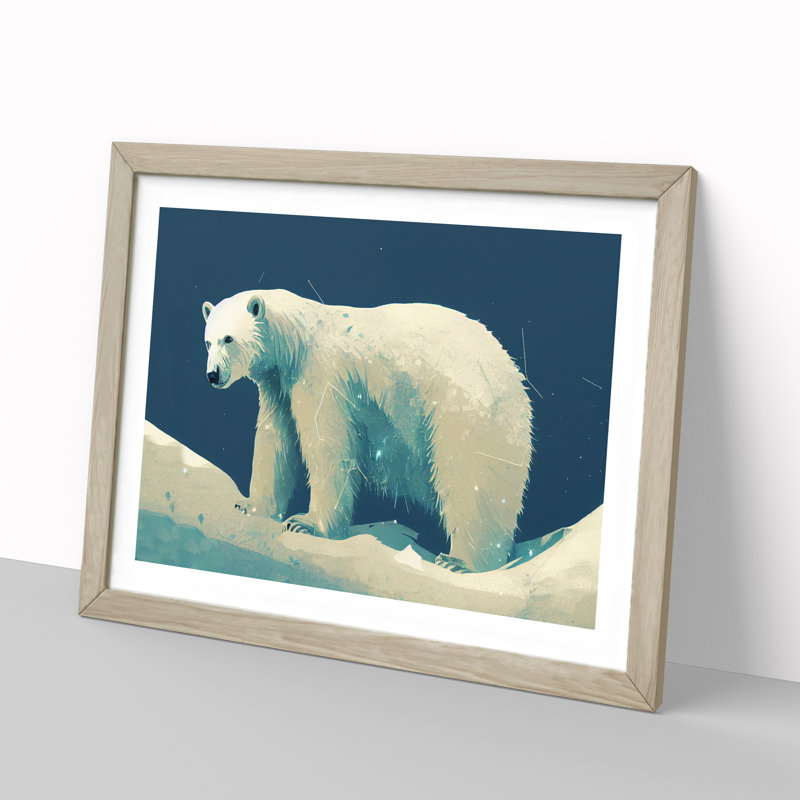 Polar Bear - Single Picture Frame Print, 46cm H x 64cm W x 2cm D, Oak