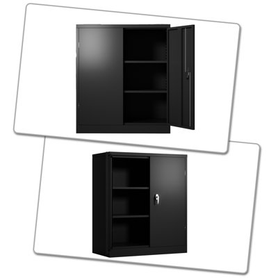 Armoire de rangement de haute qualité à 2 tablettes de 36,01 po de large Litsey avec tablettes réglables et portes verrouillables pour la maison et le bureau