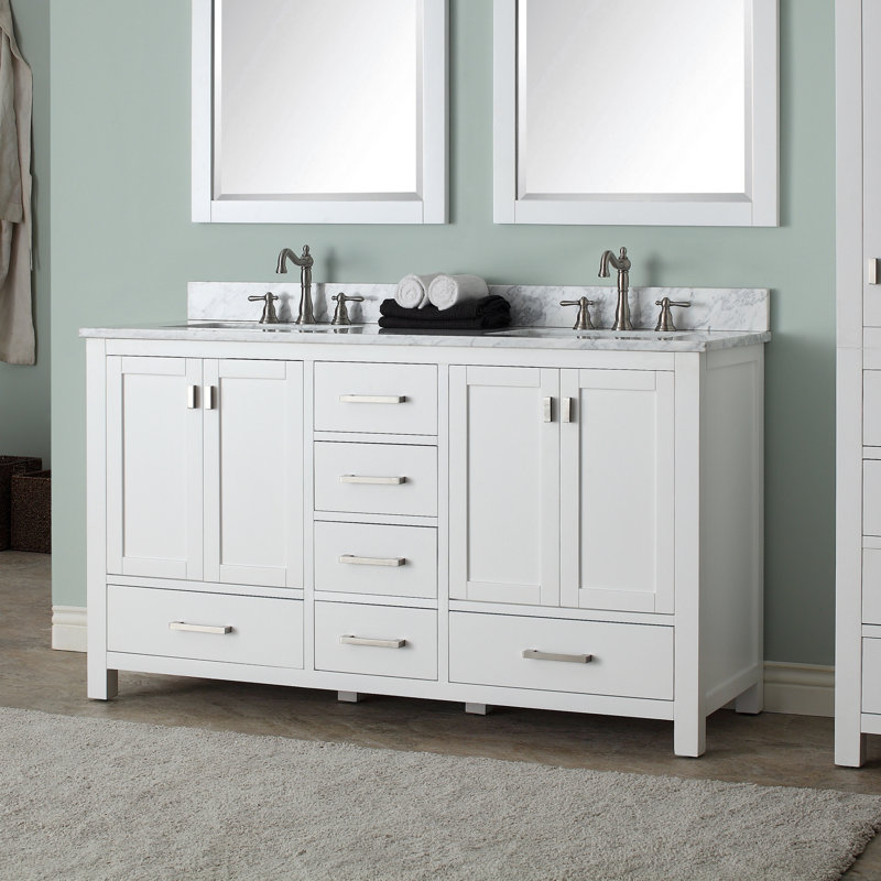 Modero 60" Double Bathroom Vanity with Top, Carrera White Marble, Chilled Gray