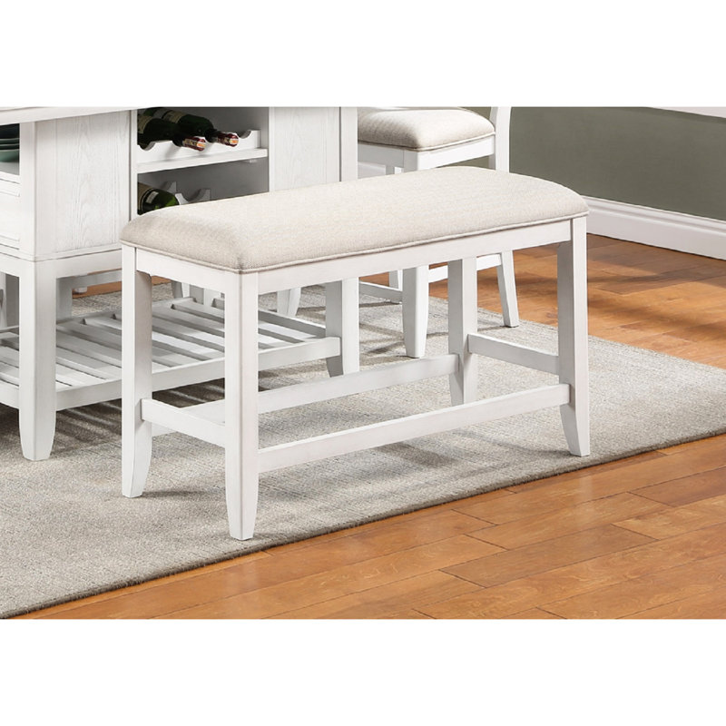 Transitional Counter-Height Bench With Upholstery - Spacious & Solid Dining Fabric Rectangular Build, White, White