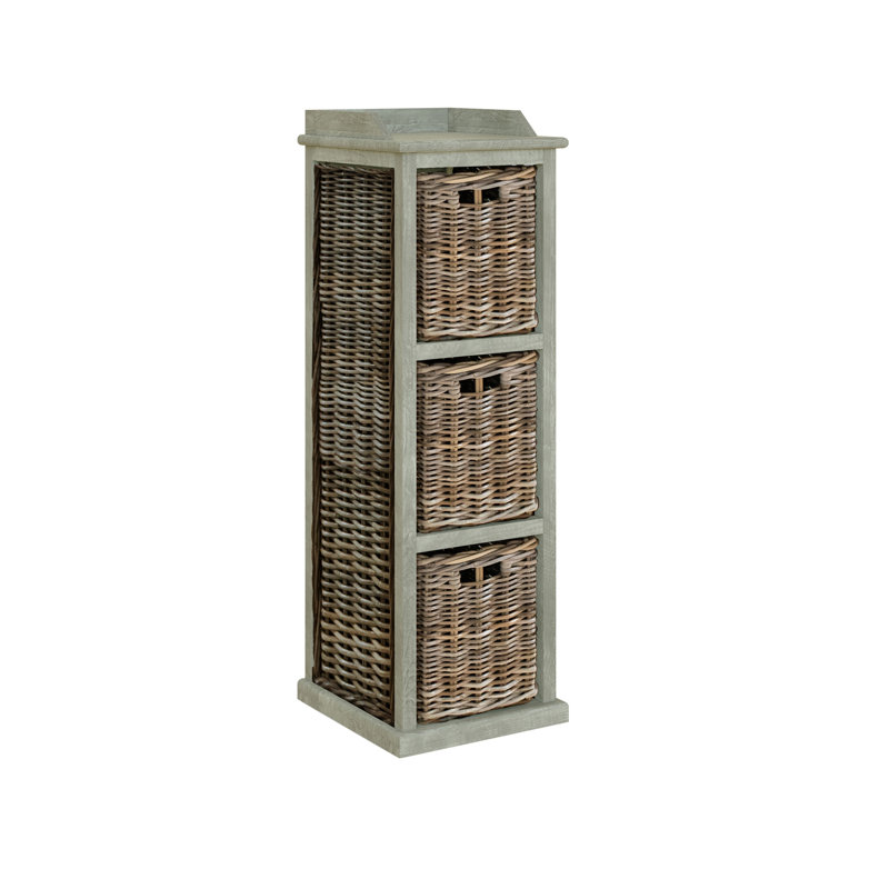 Malaptias Handmade Kubu Rattan 3 Basket Storage Unit Limewash