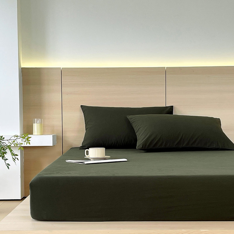 Ensemble de draps-housse avec taies d'oreiller 3 pièces Moomee, Drap-housse King + deux taies d'oreiller King, Vert olive